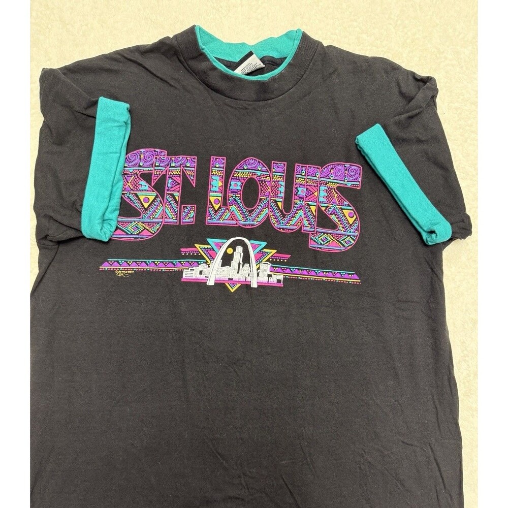 Vtg 90s St. Louis Shirt Men XL Two Tone Roll Up Sleeve Single Stitch USA Puffy‎
